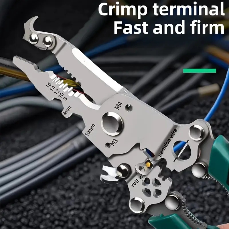 1pc promaster multifunctional wire stripper cutter foldable metal tool with hook knife screwdriver wrench quick wire stripping and cutting electrician hand tool Product details 5