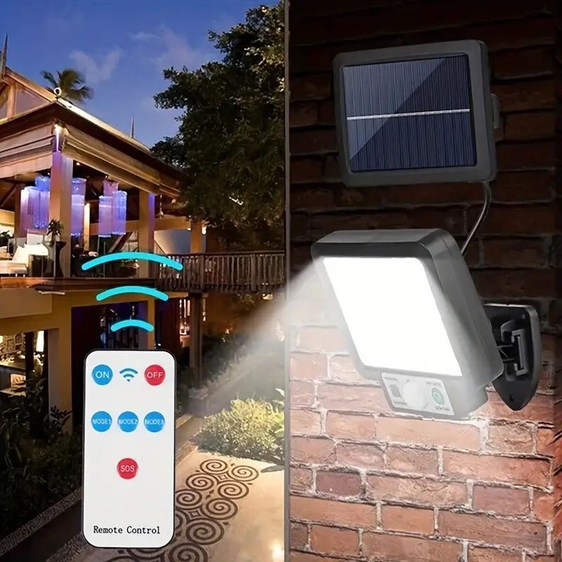 1pc waterproof split solar wall lamp garden lighting outdoor pir induction street light 117 cob motion sensor security lights with lights reflector and 3 lighting modes remote control solar powered outside lamp for garden patio yard path parking lot details 4