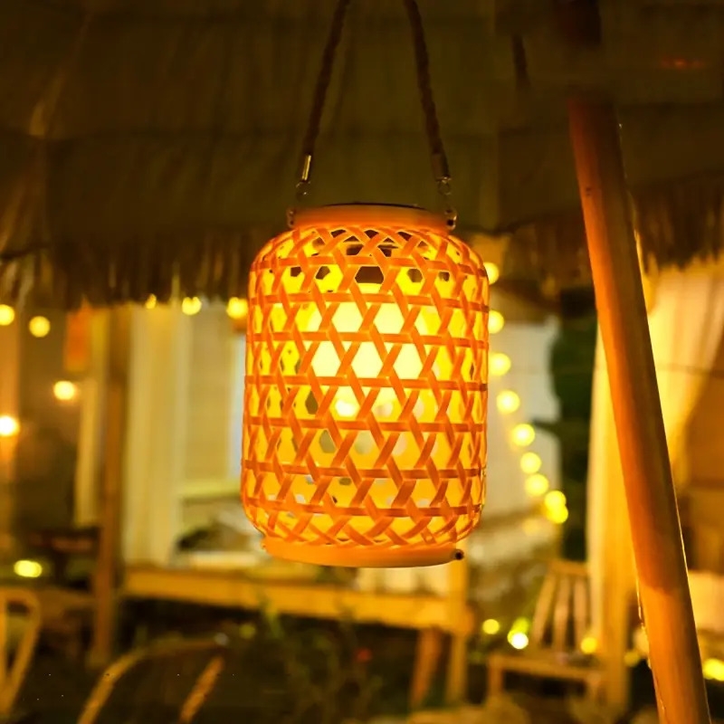 solar outdoor lights - solar lanterns with automatic  , warm  , solar-powered chandelier for garden, patio, party, lawn, tree decoration - energy-  landscape lighting, outdoor solar lights, patio ambiance, rustic charm, rattan design, garden lighting, vintage lantern, durable construction, ecoconscious buyers 4