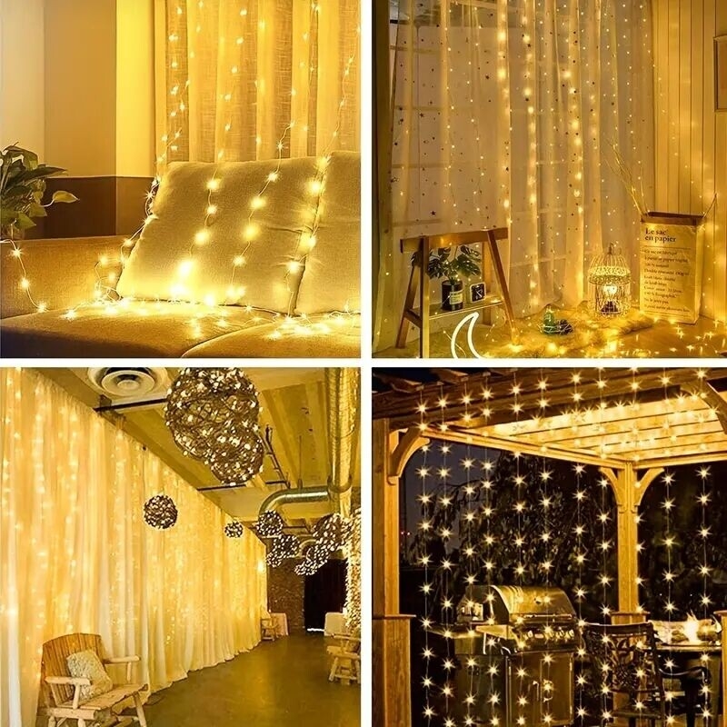 1pc solar curtain string lights outdoor 118 11 inch 300 led fairy window fairy lights 8 lighting modes ip65 waterproof suitable for home garden patio porch backyard wedding party thanksgiving halloween decorations details 3