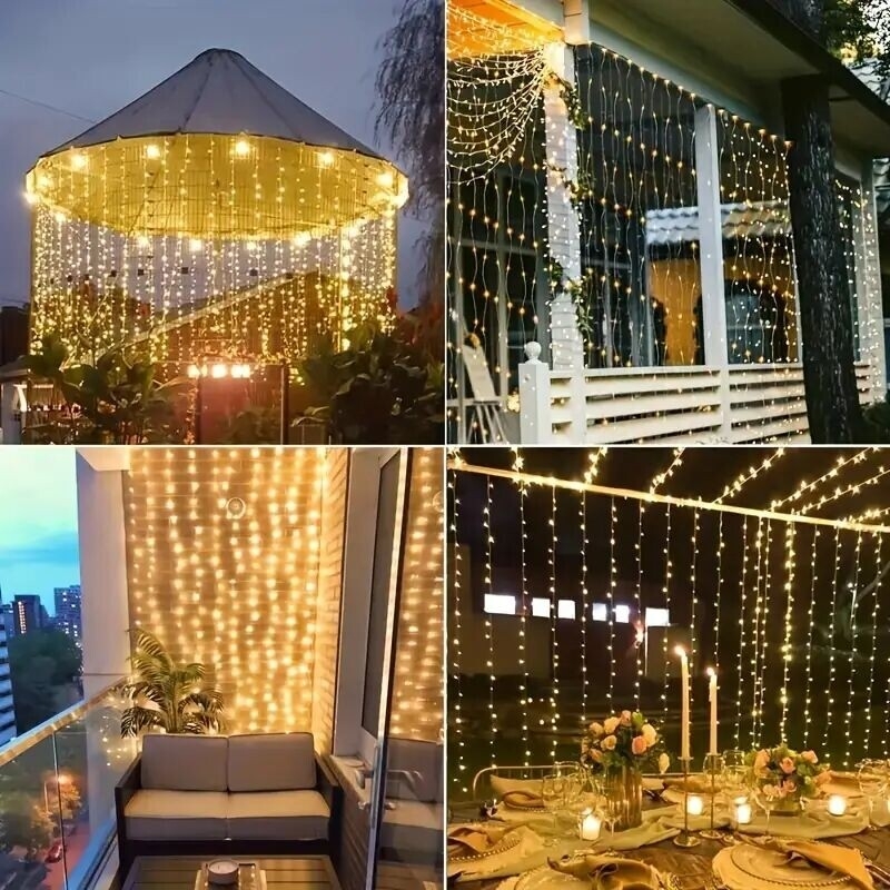 1pc solar curtain string lights outdoor 118 11 inch 300 led fairy window fairy lights 8 lighting modes ip65 waterproof suitable for home garden patio porch backyard wedding party thanksgiving halloween decorations details 2