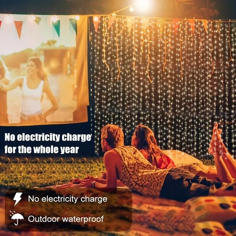 1pc solar curtain string lights outdoor 118 11 inch 300 led fairy window fairy lights 8 lighting modes ip65 waterproof suitable for home garden patio porch backyard wedding party thanksgiving halloween decorations details 0