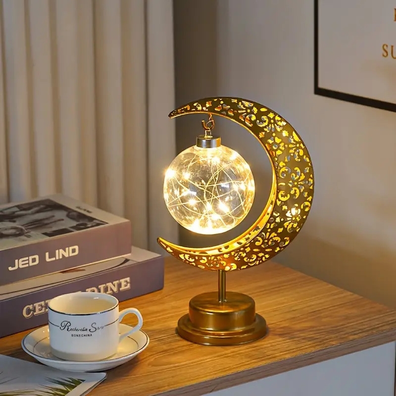 1pc led iron moon lamp round ball lamp star moon lamp holiday decorative lamp bedroom table lamp thanksgiving christmas atmosphere shape night light details 1