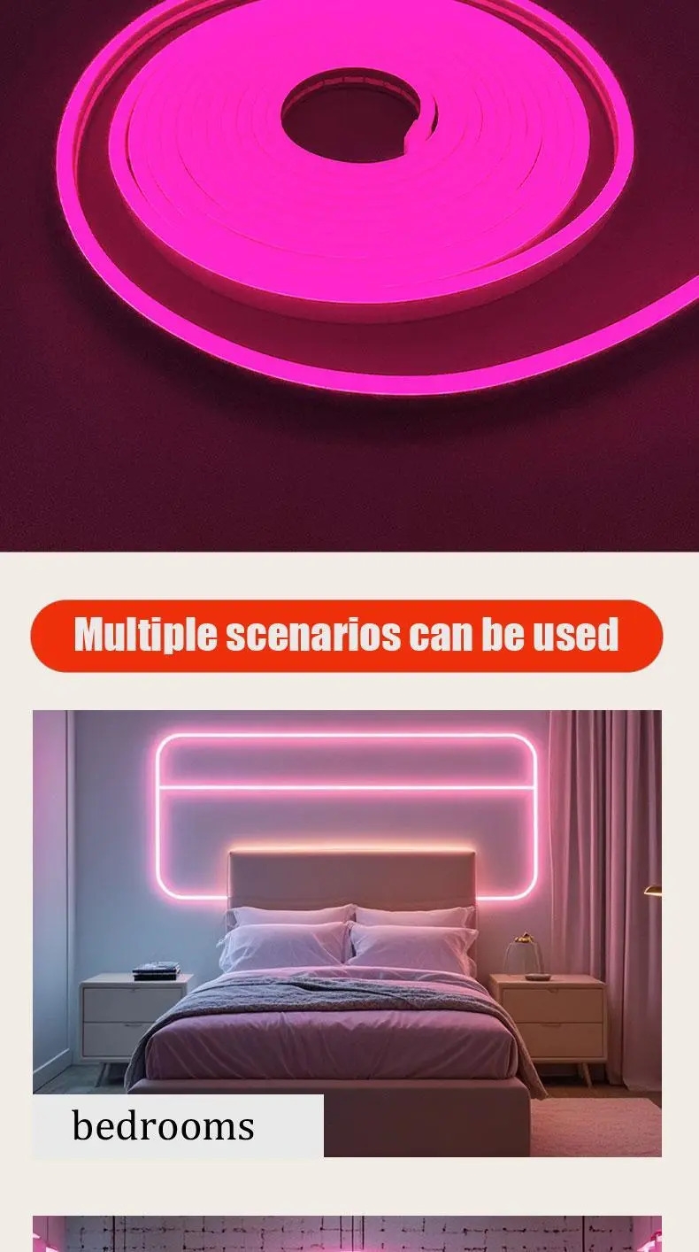 1条粉色led霓虹灯带，usb供电，带按钮控制，安全电压5v，适合生日派对装饰和圣诞户外活动 - 无需电池 详情 8