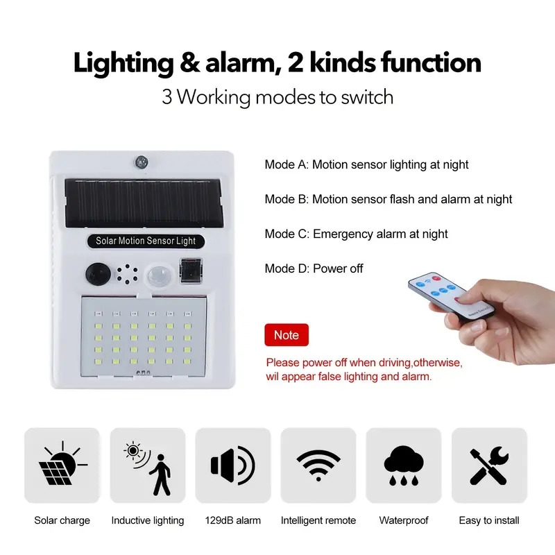 1pc solar warning light solar alarm anti theft infrared wireless induction for outdoor farm sound and light alarm high volume 3 working modes to switch security solar lamp for farm garden