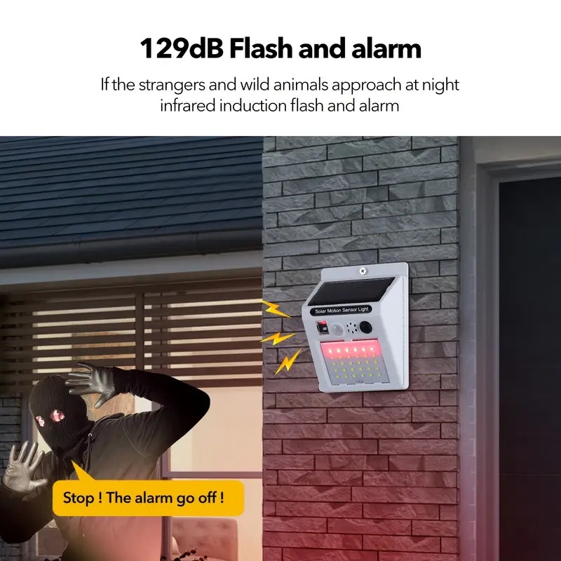 1pc solar warning light solar alarm anti theft infrared wireless induction for outdoor farm sound and light alarm high volume 3 working modes to switch security solar lamp for farm garden