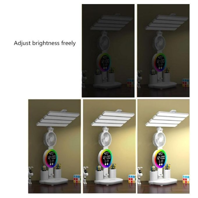 Generic Lampe de Table LED avec ventilateur et horloge, lampe de bureau de lecture pour bureau d'étude, veilleuse à luminosité réglable - image 2