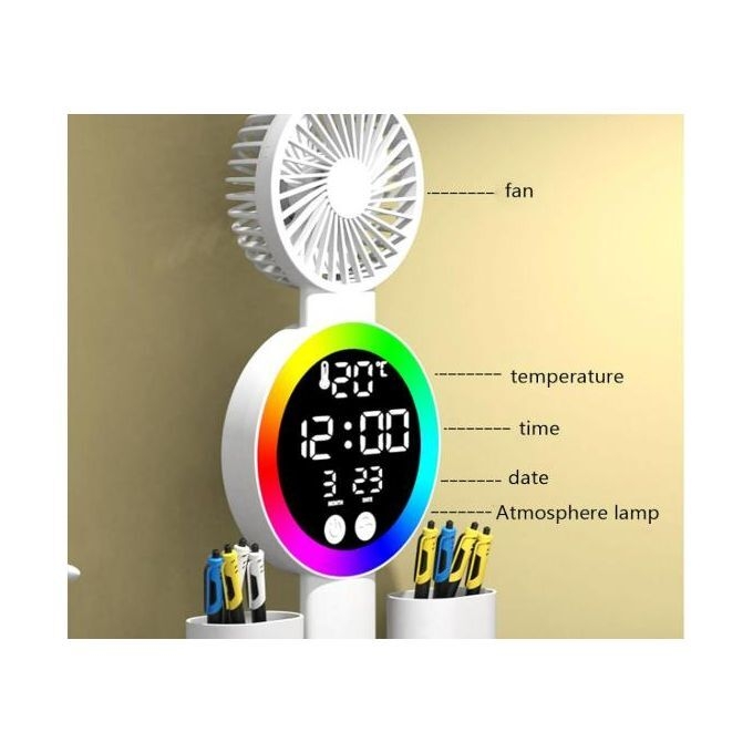 Generic Lampe de Table LED avec ventilateur et horloge, lampe de bureau de lecture pour bureau d'étude, veilleuse à luminosité réglable - image 6