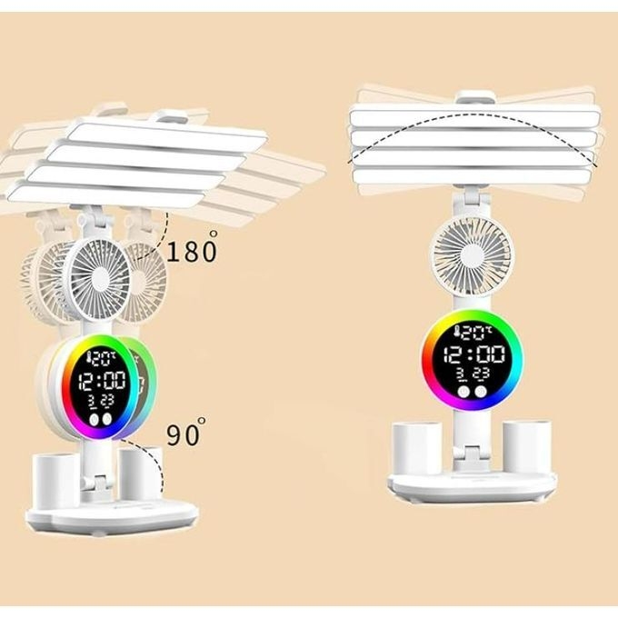 Generic Lampe de Table LED avec ventilateur et horloge, lampe de bureau de lecture pour bureau d'étude, veilleuse à luminosité réglable - image 4