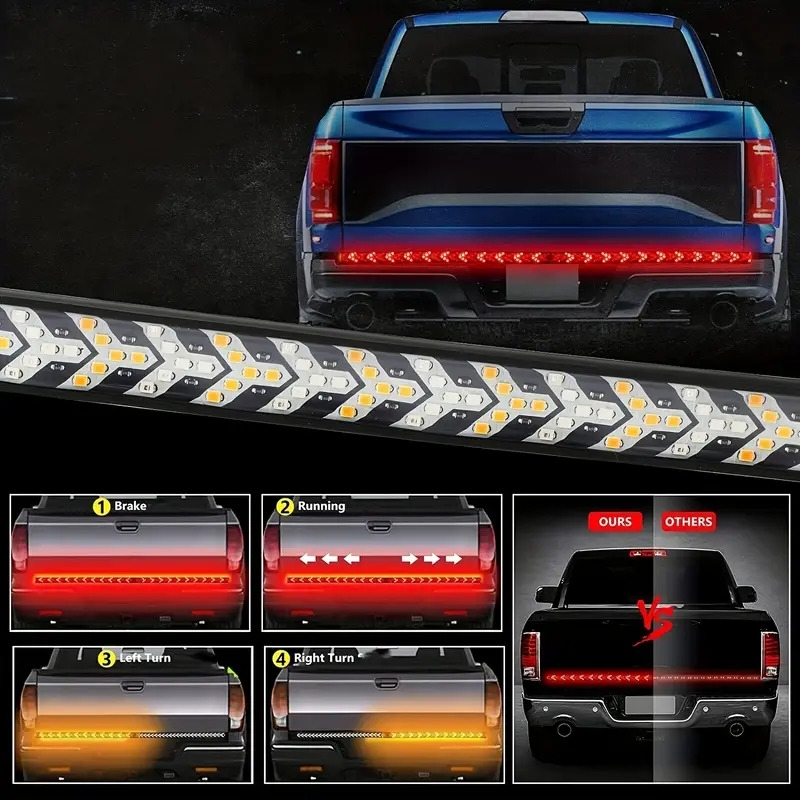 1pc 48inch arrow tail door led light strip red yellow no hole installation details 1