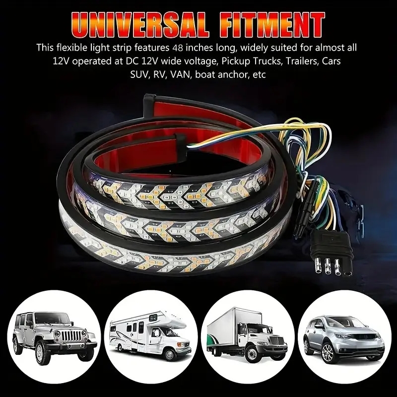 1pc 48inch arrow tail door led light strip red yellow no hole installation details 4