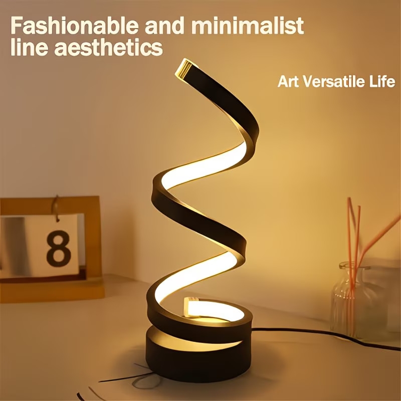 an adjustable black desk lamp with a spiral led arm featuring a button to switch between   colors and brightness levels providing warm light   suitable for   desktop uses making it a perfect christmas gift Product details 3