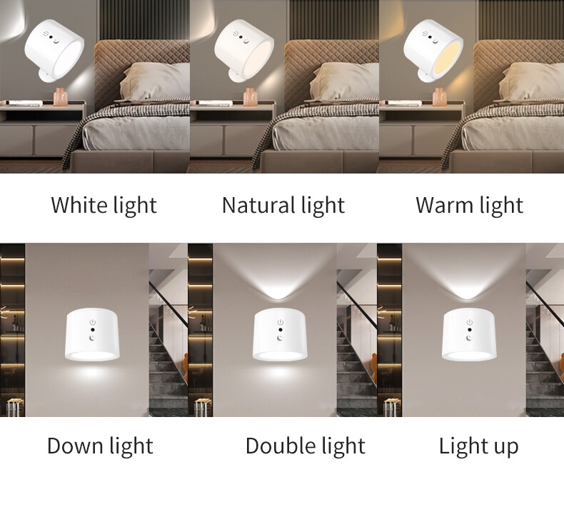 Wireless Round Cob Wall Lights Lamp 360 Rotating Magnet Fixation bedroom Stairs Hallway Kitchen Wall Light Inside Battery
