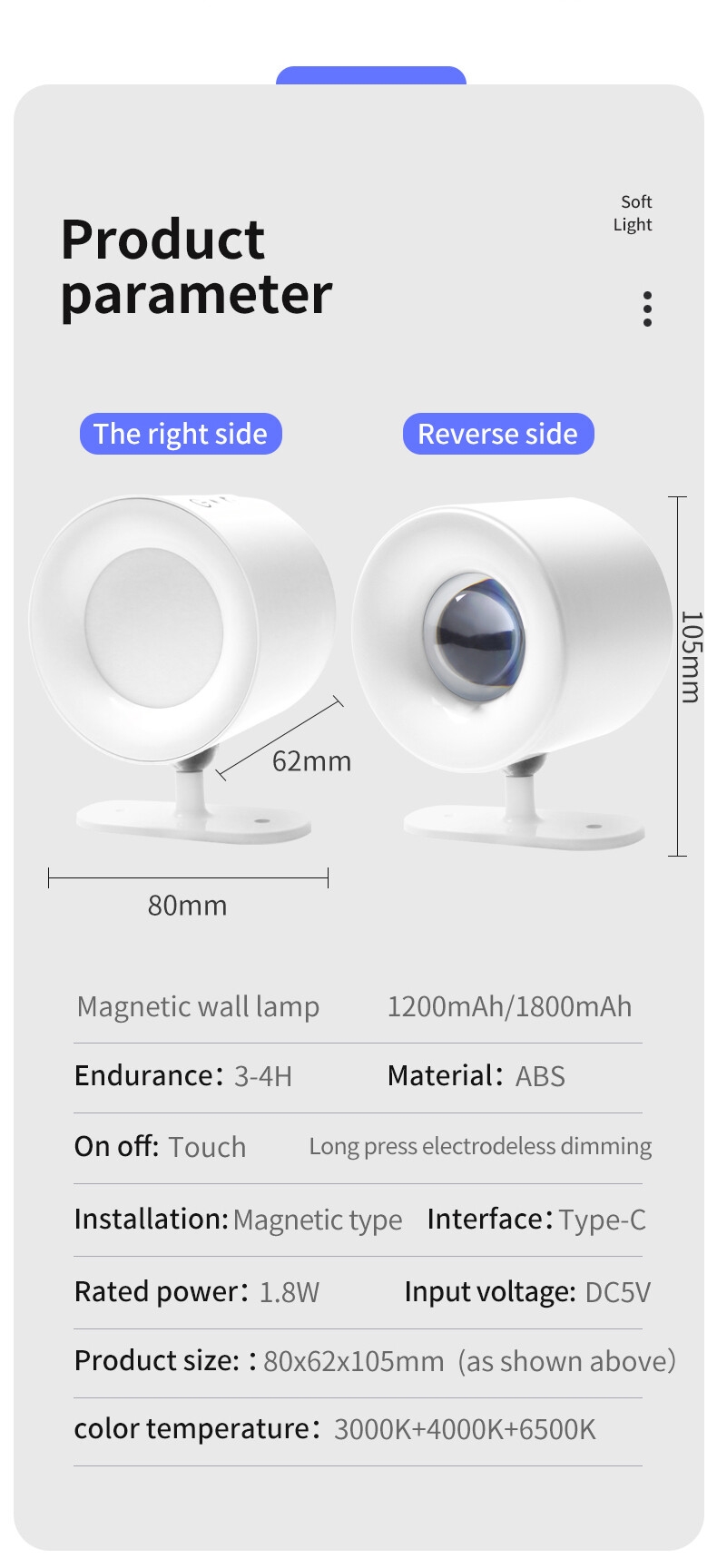 Wireless Round Cob Wall Lights Lamp 360 Rotating Magnet Fixation bedroom Stairs Hallway Kitchen Wall Light Inside Battery