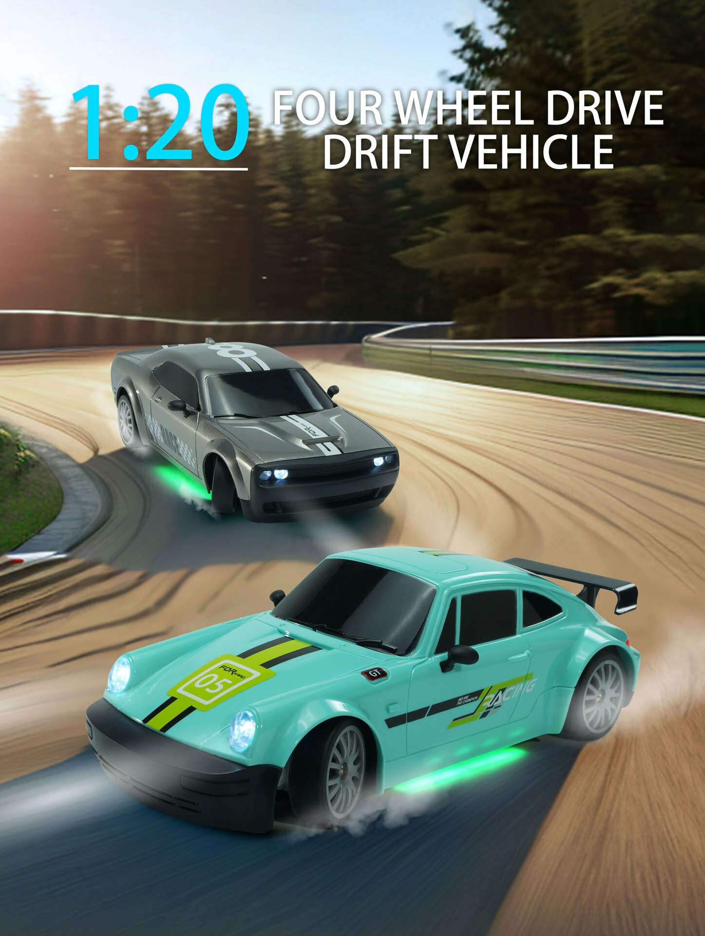 2024流行1:20廉价儿童玩具高速汽车4x4黑色2.4g遥控赛车爱好模型带光漂移遥控汽车