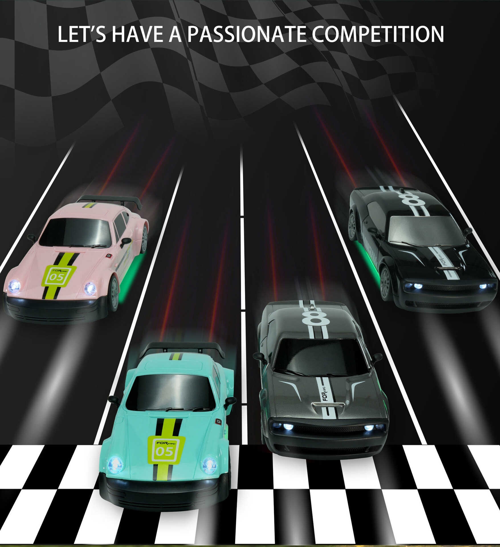 2024流行1:20廉价儿童玩具高速汽车4x4黑色2.4g遥控赛车爱好模型带光漂移遥控汽车