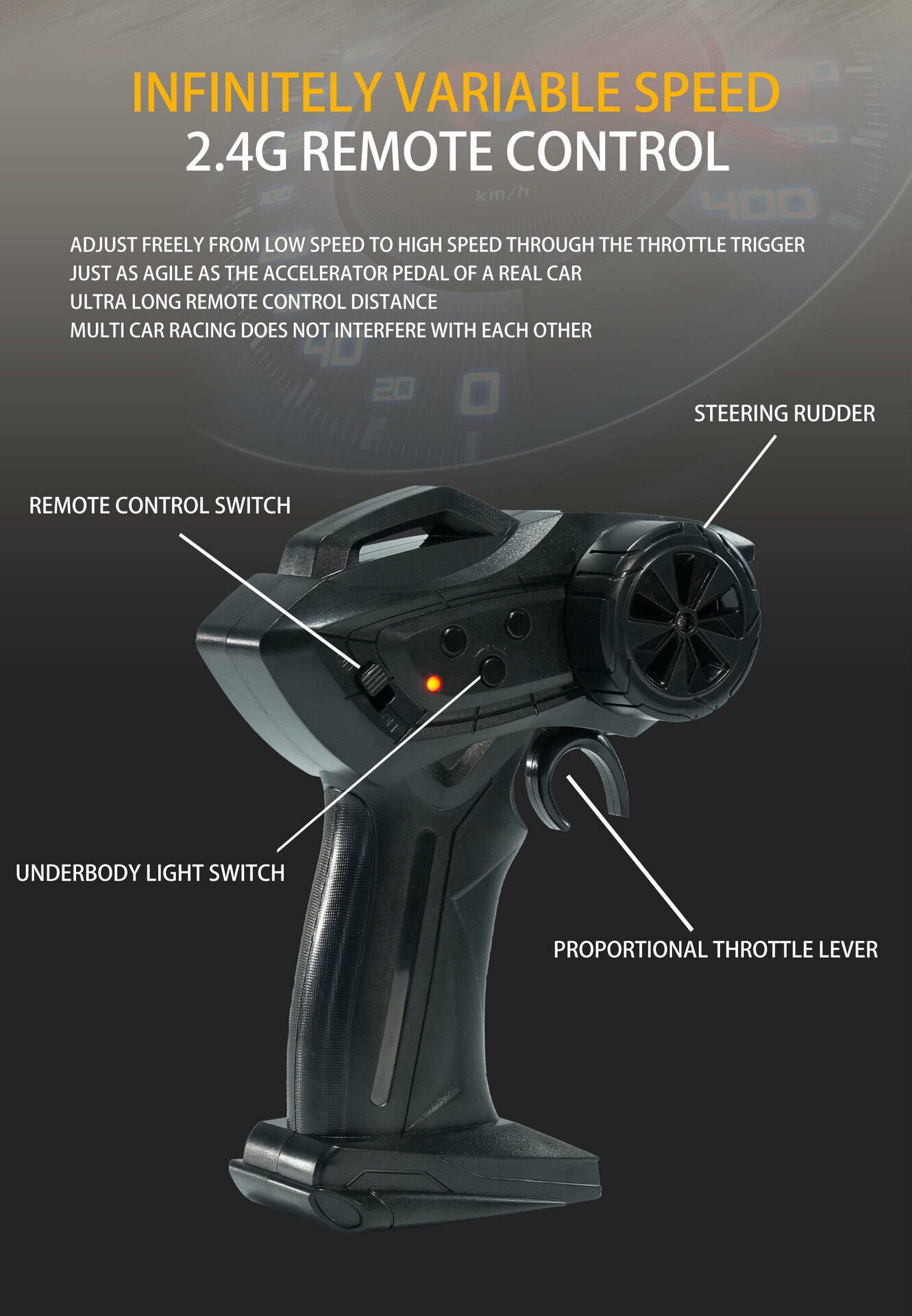 2024流行1:20廉价儿童玩具高速汽车4x4黑色2.4g遥控赛车爱好模型带光漂移遥控汽车