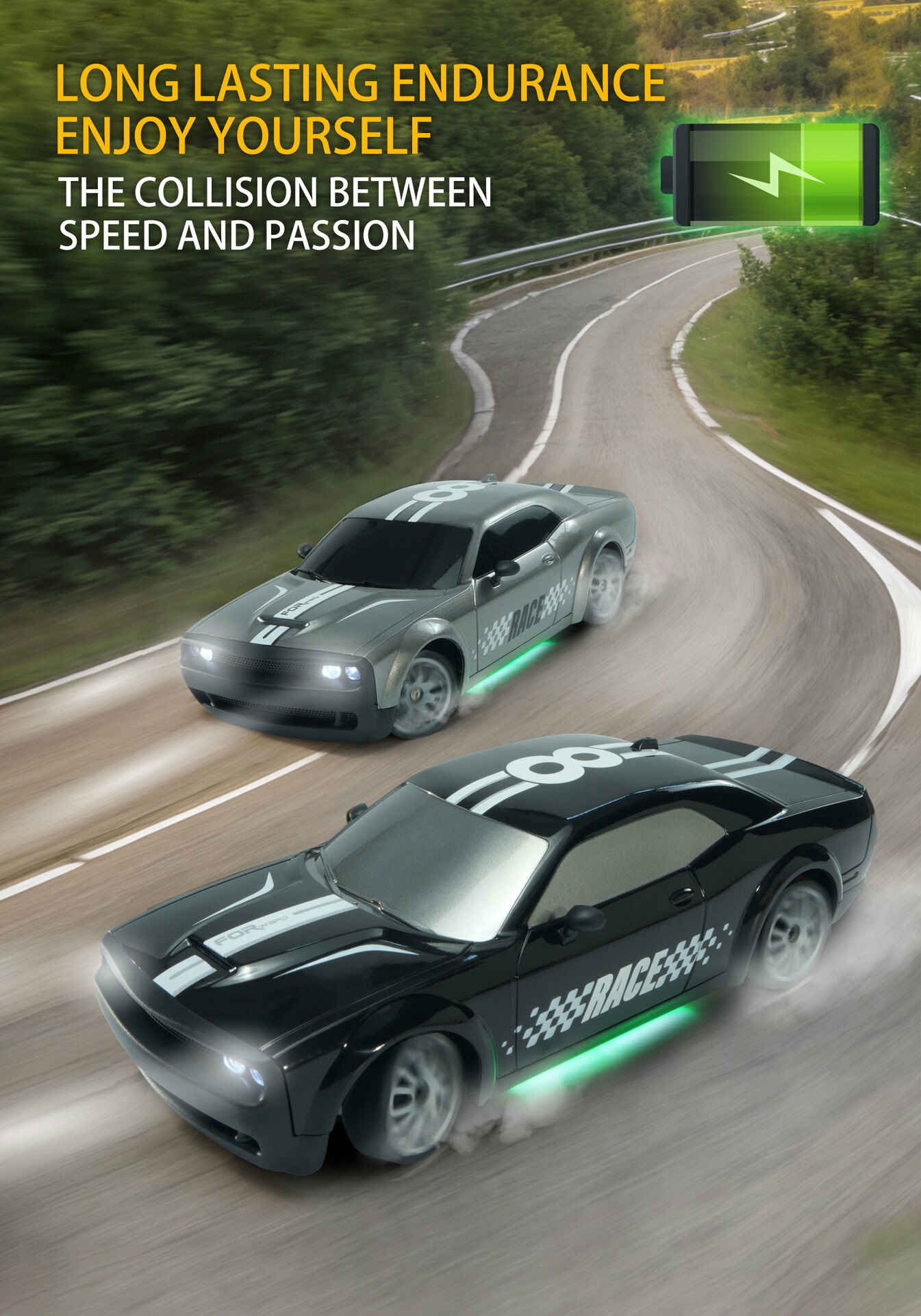 2024流行1:20廉价儿童玩具高速汽车4x4黑色2.4g遥控赛车爱好模型带光漂移遥控汽车