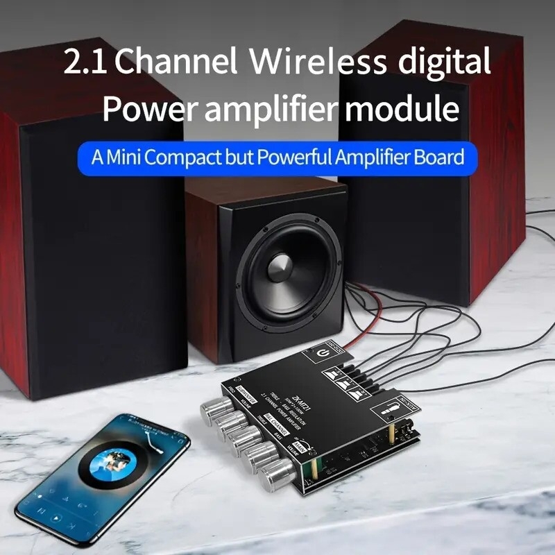 wireless 5 0 subwoofer amplifier 2 1 channel board 50wx2 100w power audio stereo amplifier board bass amp aux no power cord included 4