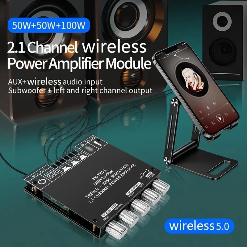 1pc Wireless 5.0 Subwoofer Amplifier 2.1 Channel Board 50WX2+100W Power Audio Stereo Amplifier Board Bass AMP AUX DIY 0