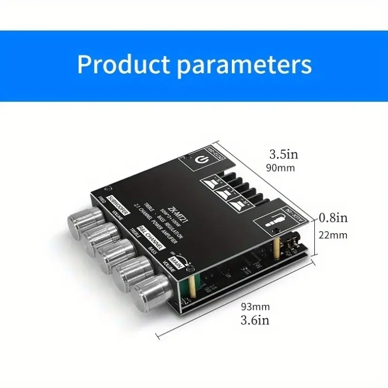 zk mt21 2 1 channel digital amplifier board module high and low tone hifi sound quality high fidelity hd sound quality subwoofer and left and right channel output aux audio input details 6