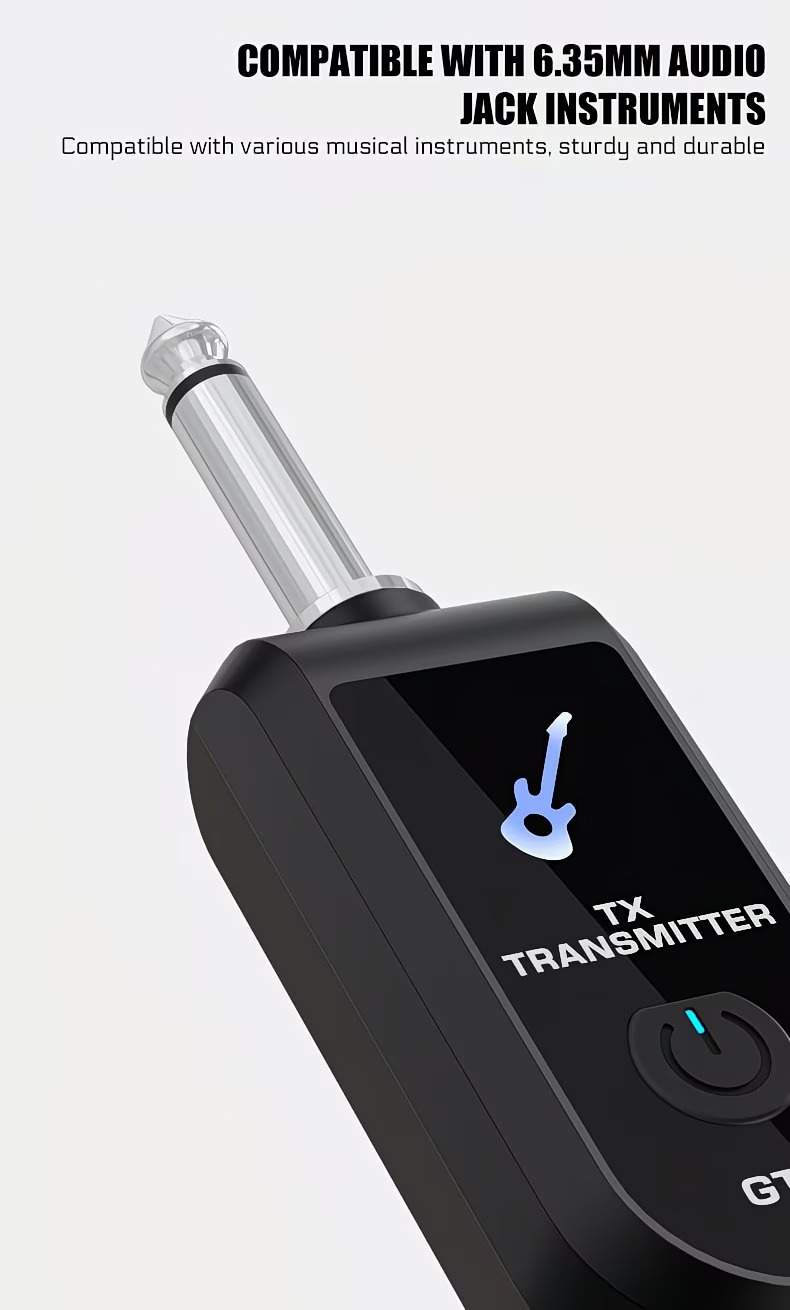 one to two wireless guitar pickup system with a 6   jack built in rechargeable lithium battery audio wireless transmitter and receiver suitable for guitar violin keyboard electronic wind instruments Product details 8