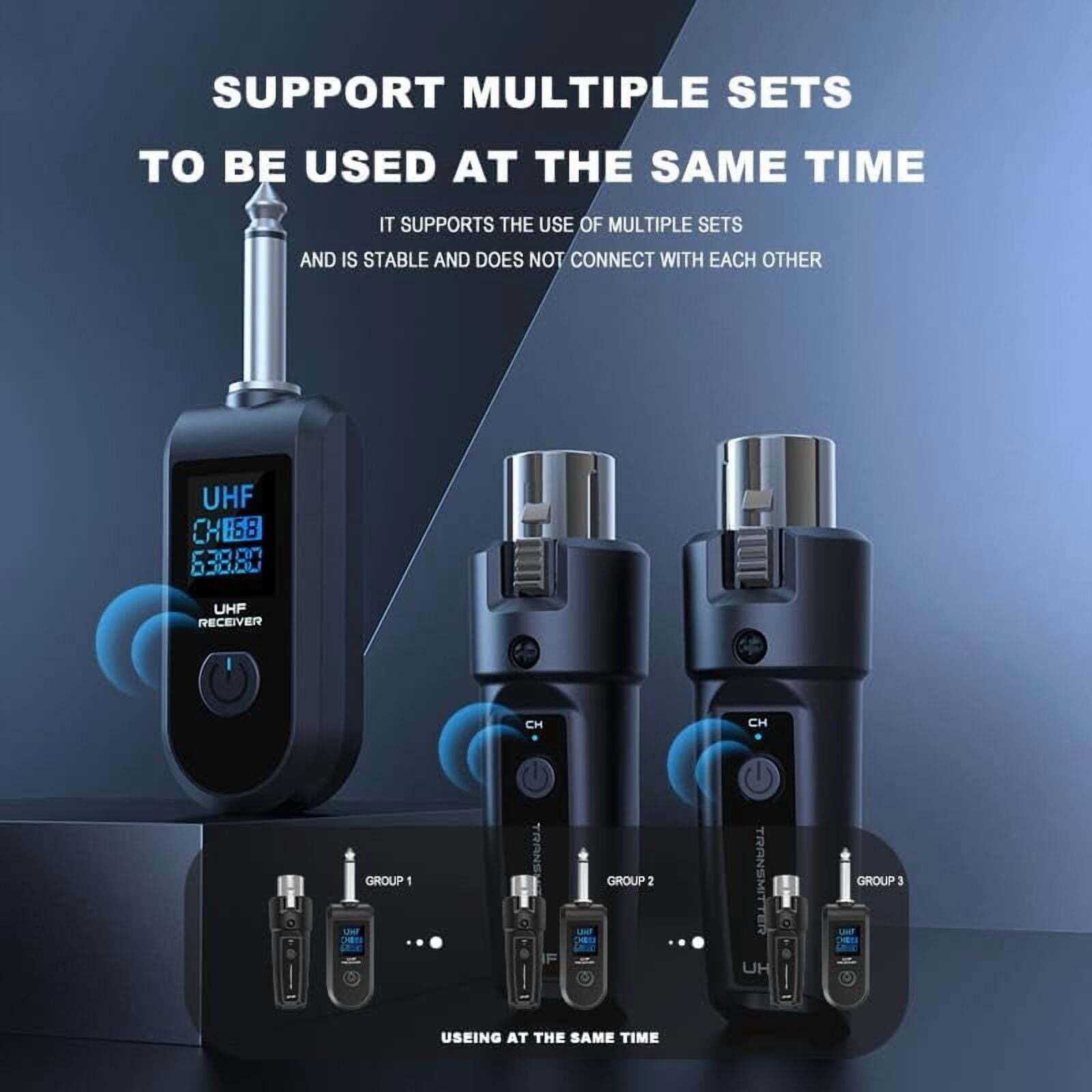 Wireless Microphone Transmitter Receiver 2.4Ghz, XLR Microphone Wireless System, Rechargeable Wireless Mic Adapter for Audio Mixer, Dynamic Mic, Electric Guitar Bass(1 receive + 1 transmit)