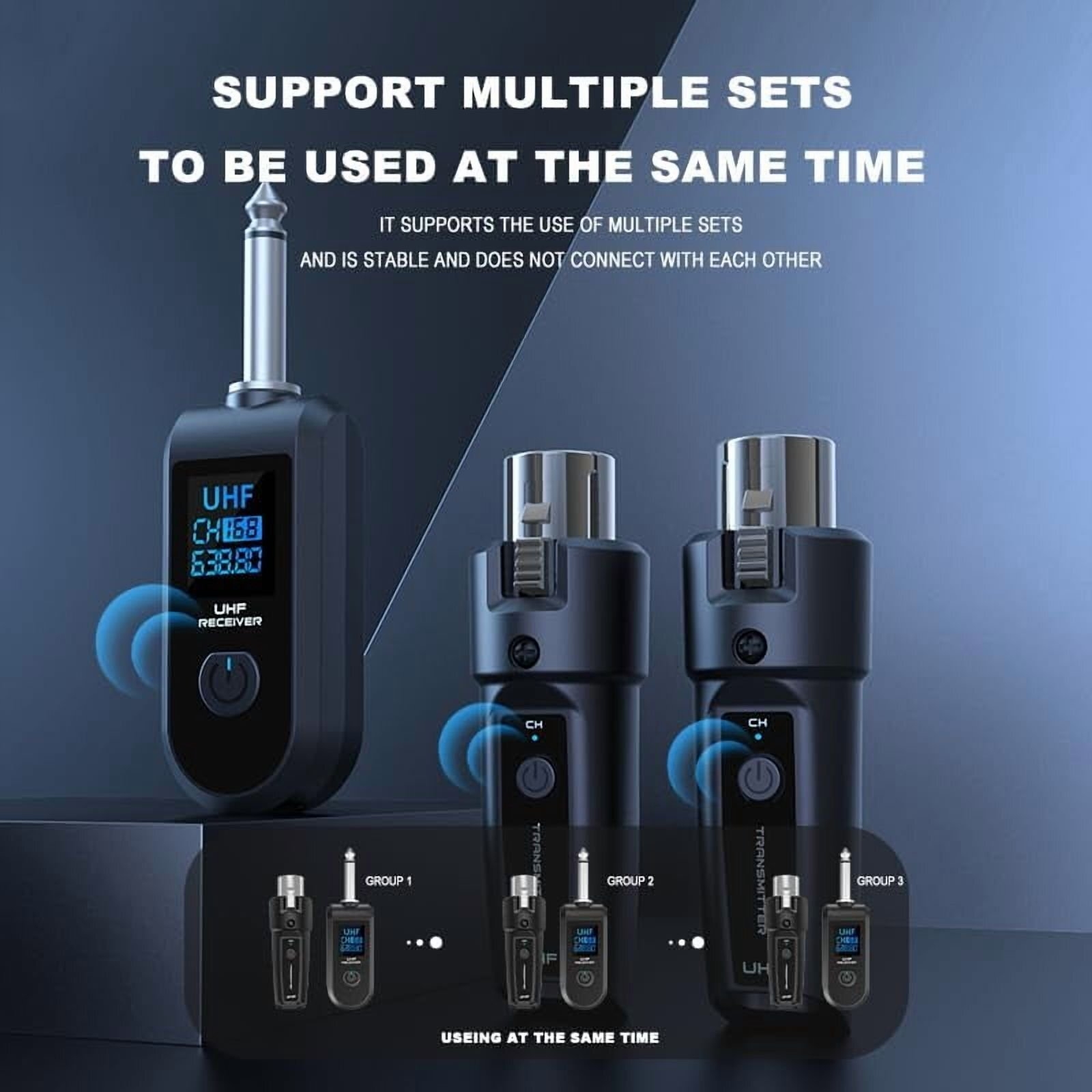 Wireless Microphone Transmitter Receiver 2.4Ghz, XLR Microphone Wireless System, Rechargeable Wireless Mic Adapter for Audio Mixer, Dynamic Mic, Electric Guitar Bass(1 receive + 1 transmit)