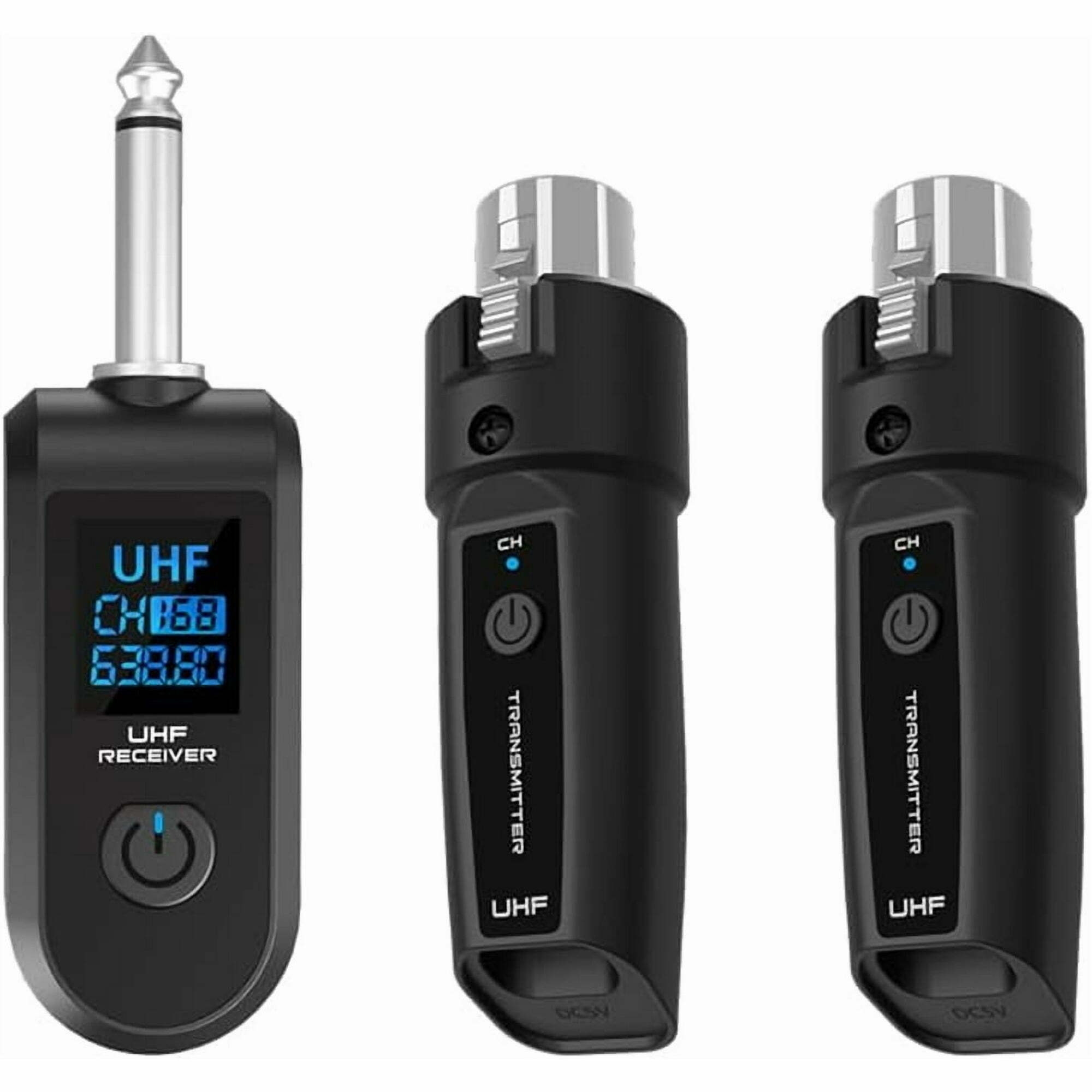 Wireless Microphone Transmitter Receiver 2.4Ghz, XLR Microphone Wireless System, Rechargeable Wireless Mic Adapter for Audio Mixer, Dynamic Mic, Electric Guitar Bass(1 receive + 1 transmit)