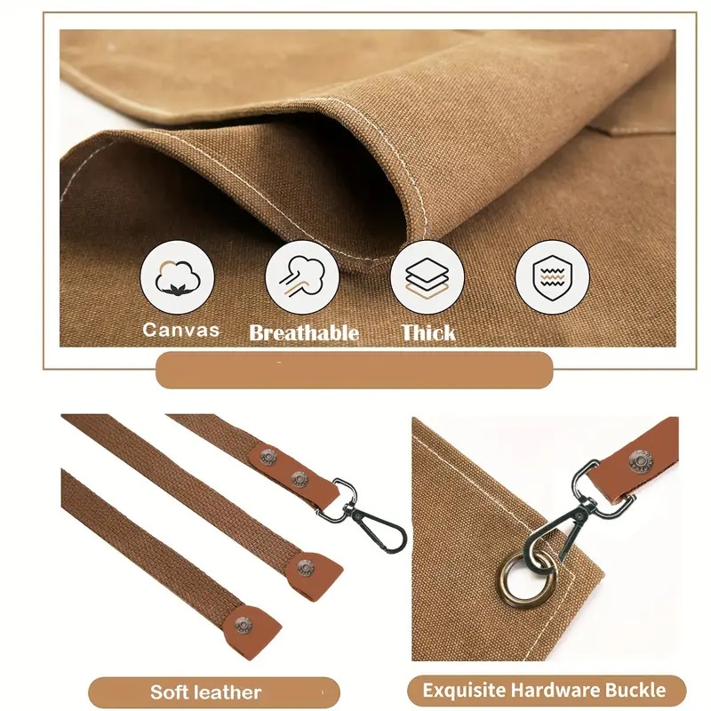 1pc polyester canvas work apron adjustable cross back chef apron with metal rivet and hooks anti dislodging pockets for men women 500g m woven fabric for cooking kitchen bbq artist details 9
