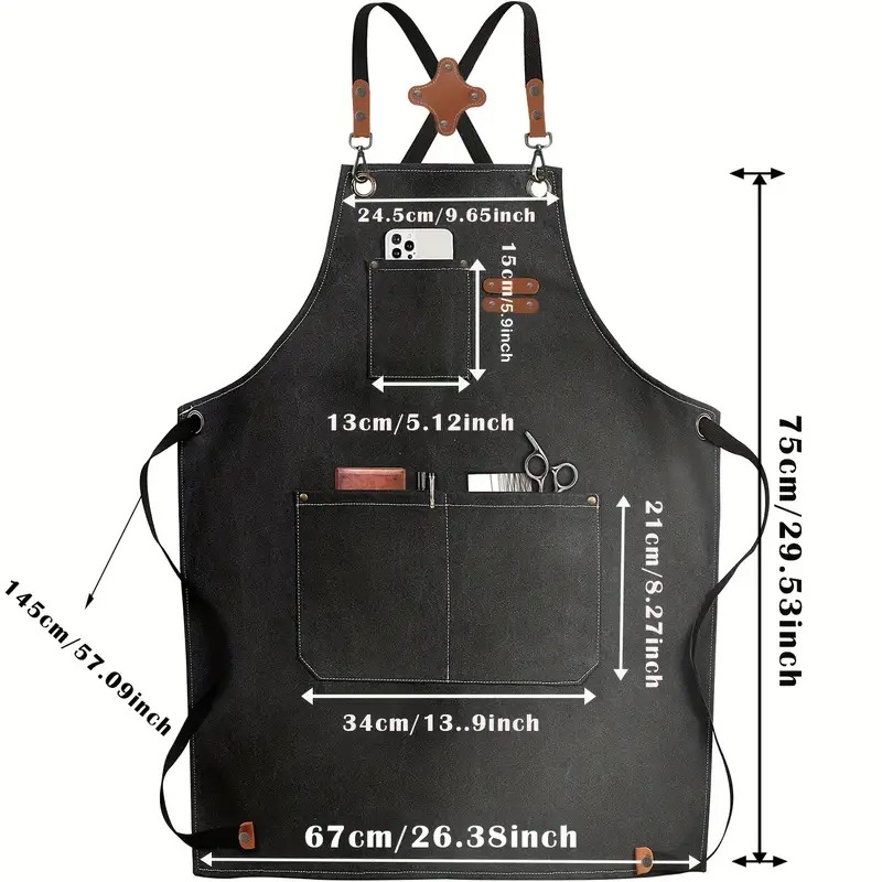 1pc polyester canvas work apron adjustable cross back chef apron with metal rivet and hooks anti dislodging pockets for men women 500g m woven fabric for cooking kitchen bbq artist details 2