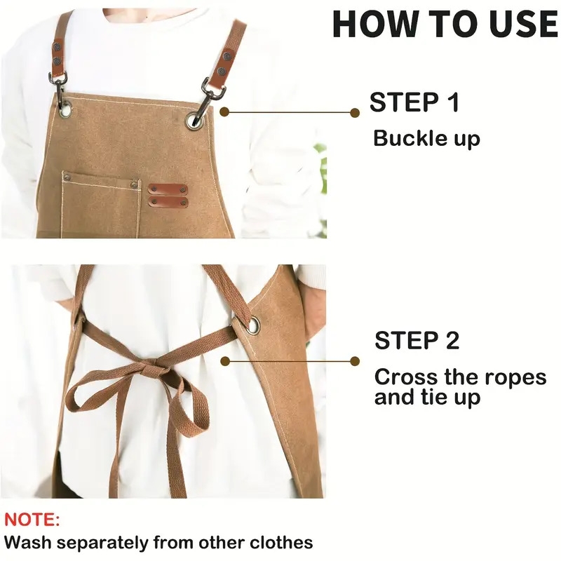 1pc polyester canvas work apron adjustable cross back chef apron with metal rivet and hooks anti dislodging pockets for men women 500g m woven fabric for cooking kitchen bbq artist details 5