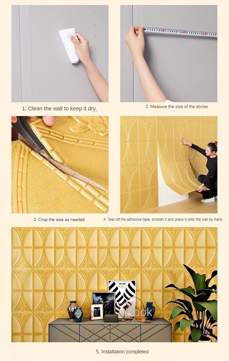1pc haitingshang 3d wall panel peel stick wallpaper waterproof pvc foam panels suitable for living room bedroom laundry modern striped elongated sheets uv printed installation Product details 6