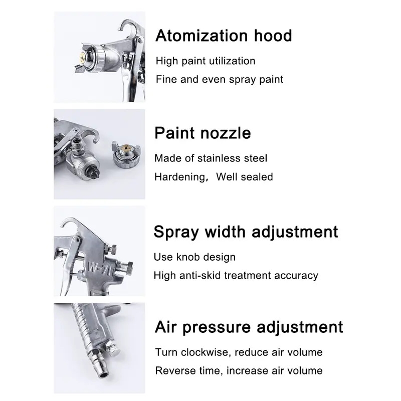 400ml spray gun professional pneumatic airbrush sprayer alloy painting atomizer tool with hopper for painting cars details 7