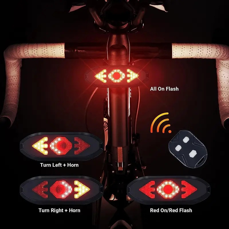 bicycle taillights with turn lights wireless remote control usb charging for night safety bike taillights details 0