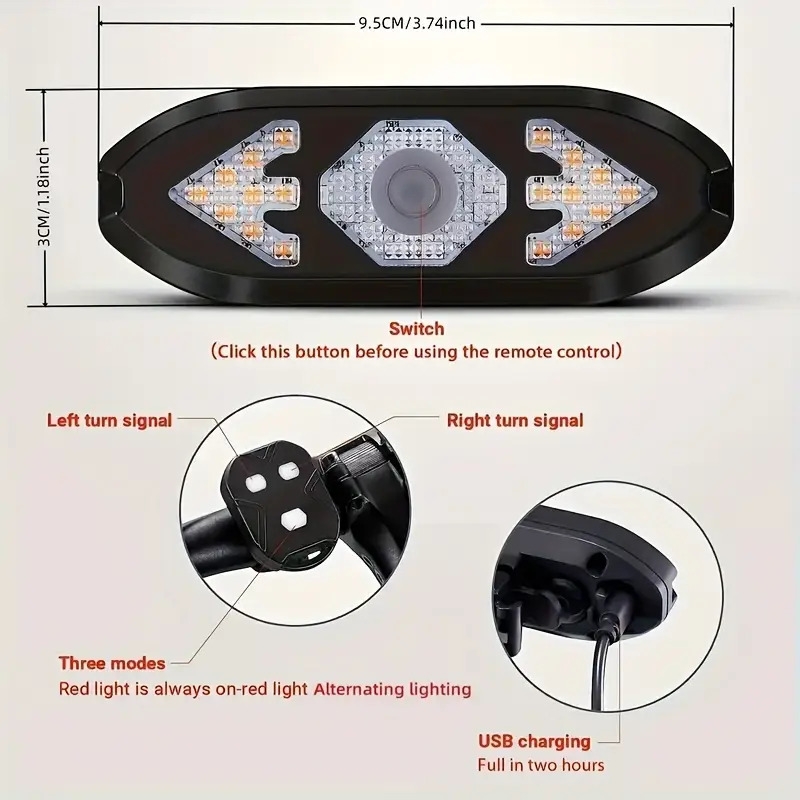 bicycle taillights with turn lights wireless remote control usb charging for night safety bike taillights details 3