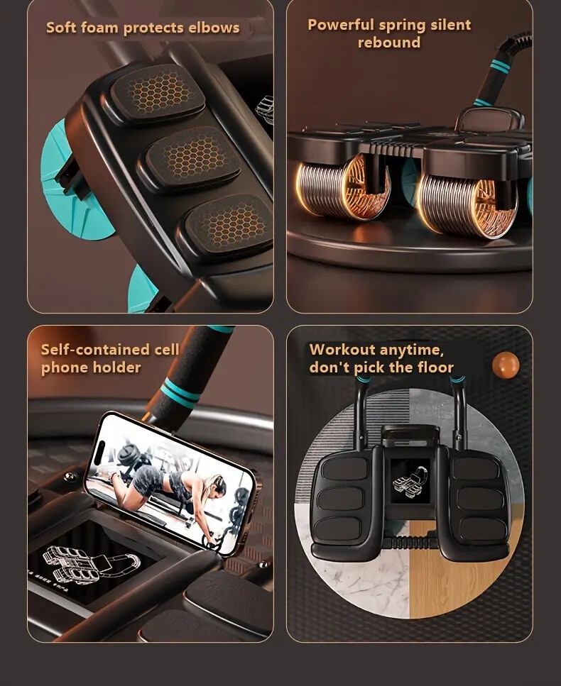 universal four wheel ab roller with automatic rebound steel spring core uncharged non slip foam handles durable iron pp construction fitness wheel for abdominal workouts home gym equipment details 3