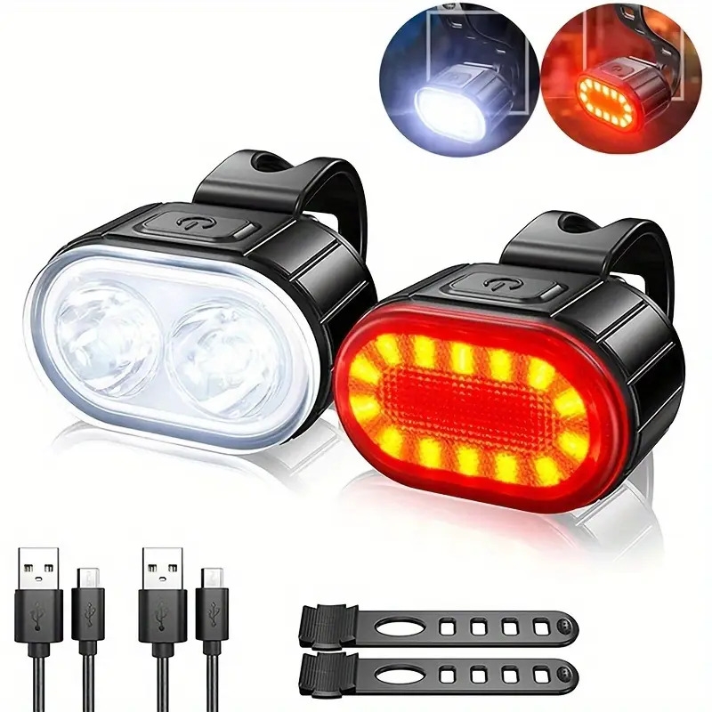 2pcs set usb rechargeable led bike light set front rear lights for mountain road bikes enhanced safety visibility easy install durable material white red 0