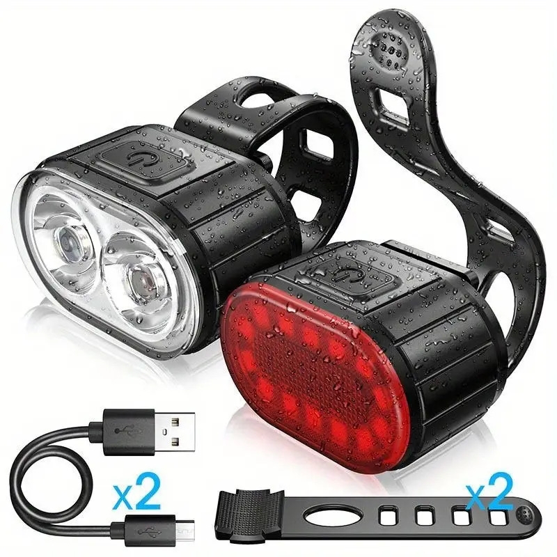 2pcs set usb rechargeable led bike light set front rear lights for mountain road bikes enhanced safety visibility easy install durable material 1