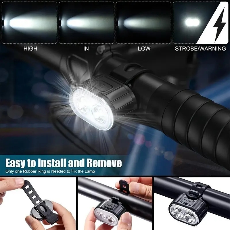 2pcs set usb rechargeable led bike light set front rear lights for mountain road bikes enhanced safety visibility easy install durable material 5