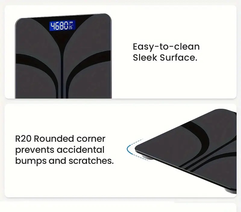 时尚黑色智慧家庭秤,带有易于读取的 lcd 显示屏 - 精确到 0.1 lbs/400 lbs,温度和重量测量,现代浴室优雅设计,aaa 电池供电(不含电池) 商品详情 5