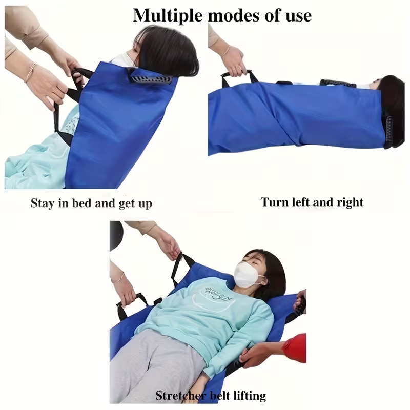 and repositioning aid durable nylon lift sheet for elderly and disabled washable bedridden care positioning pad with multiple carry handles 3