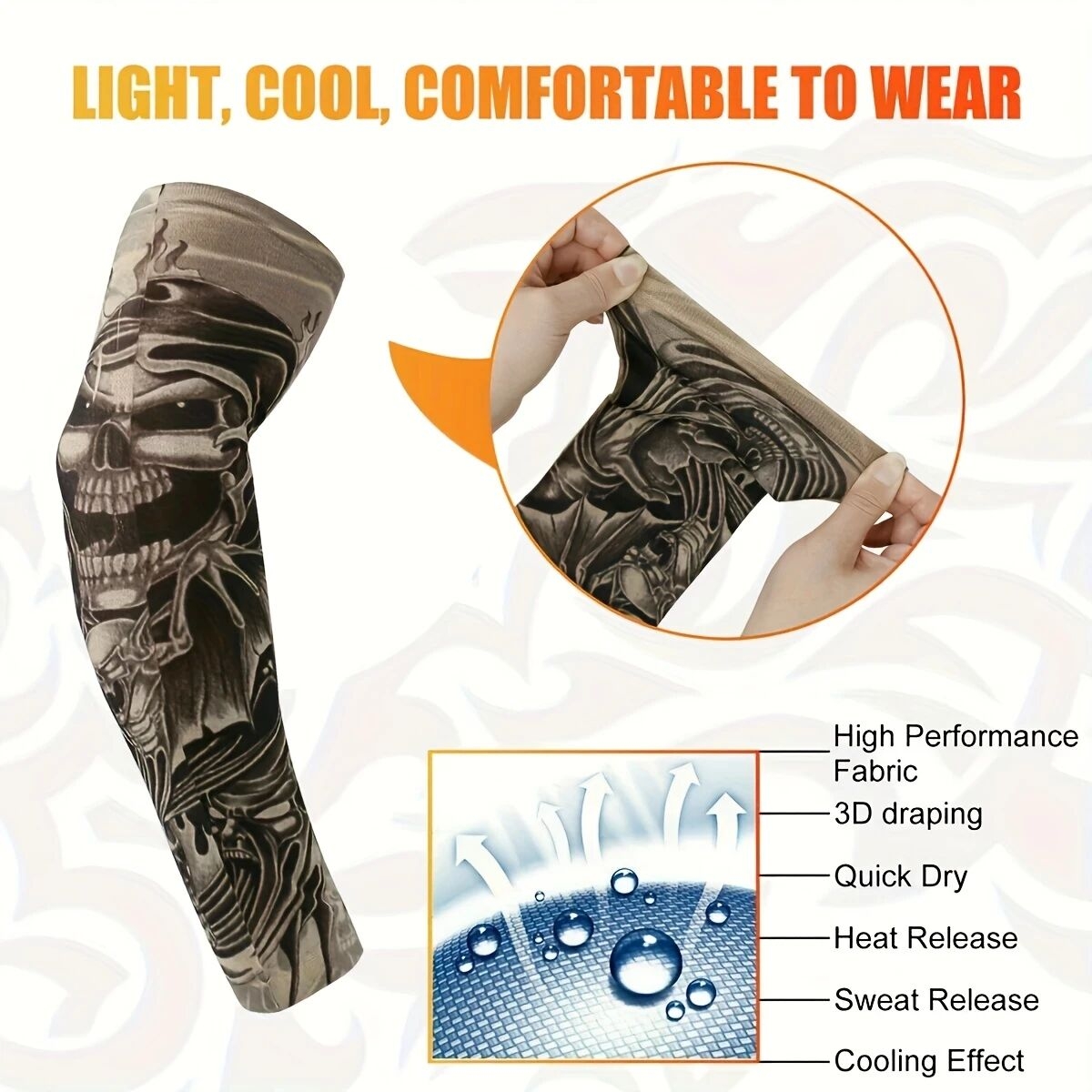 10件uv防护臂套 - upf50+ 防晒速干防滑扣合设计 - 摩托车、骑行、跑步用男女通用(10件装)- 运动员理想礼物,户外运动必备,纹身风格透气面料,耐用材质,清凉袖套,健身爱好者首选 详情 8