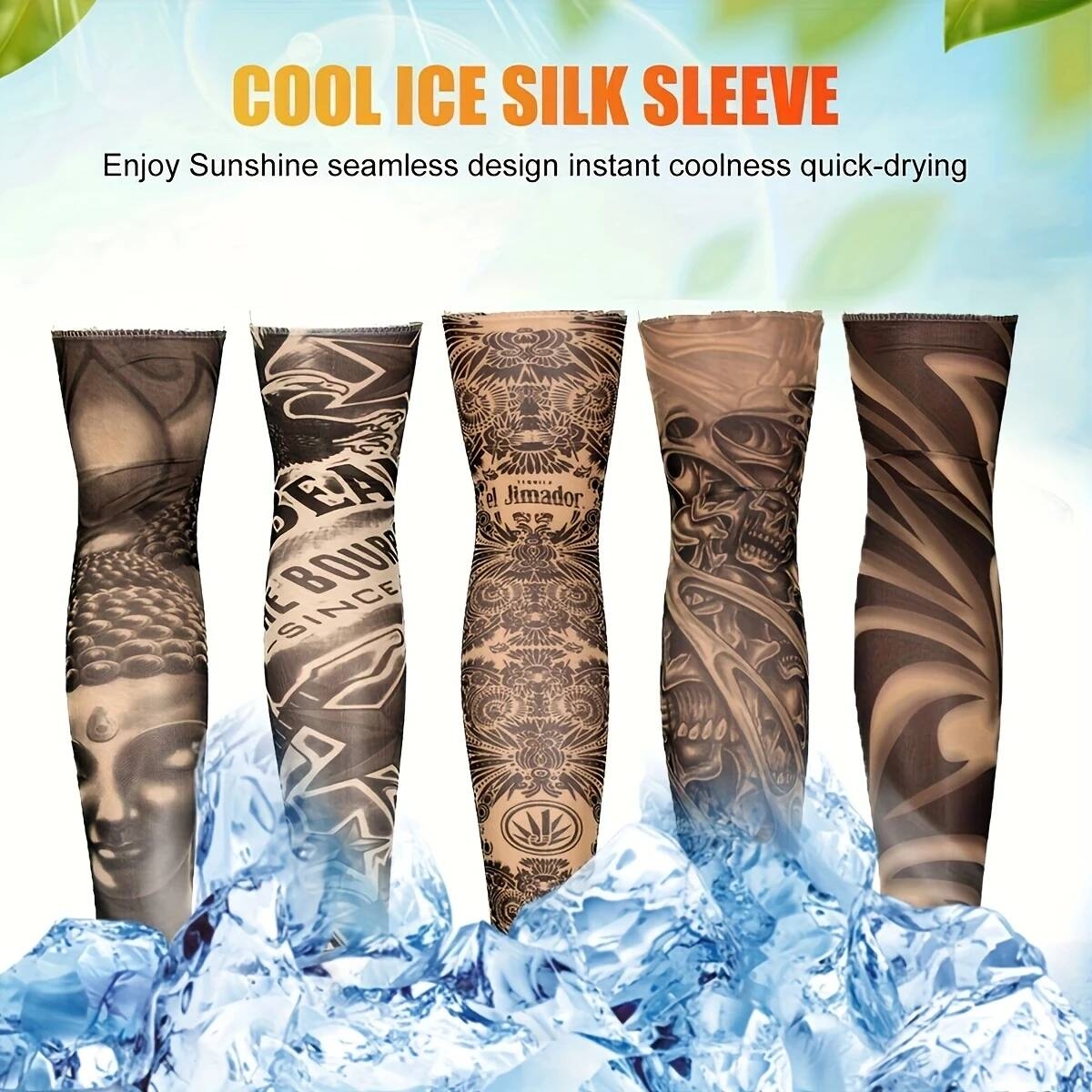 10件uv防护臂套 - upf50+ 防晒速干防滑扣合设计 - 摩托车、骑行、跑步用男女通用(10件装)- 运动员理想礼物,户外运动必备,纹身风格透气面料,耐用材质,清凉袖套,健身爱好者首选 详情 7