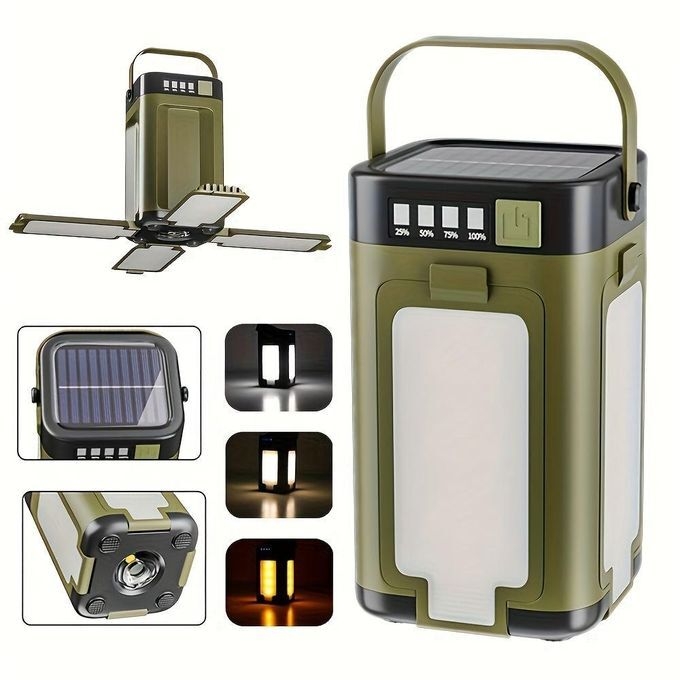 product_image_name-Generic-Rechargeable Solar Camping Lantern, USB Charging Flashlight, Portable Hanging Tent Light, Six Lighting Modes, Foldable Four-Leaf Clover LED Spotlight-1