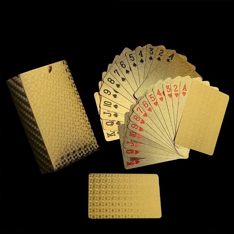 Gold Foil Plastic Playing Card, 1 Box Waterproof Creative PVC Poker Card, Durable Solitaire Card Game for Teens & Adults