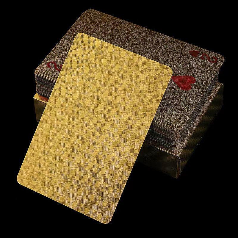 Gold Foil Plastic Playing Card, 1 Box Waterproof Creative PVC Poker Card, Durable Solitaire Card Game for Teens & Adults