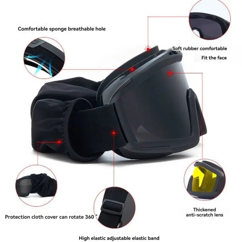 1pc anti fog anti sand eyewear windproof and dustproof training googles with adjustable strap for outdoor hiking and riding details 3