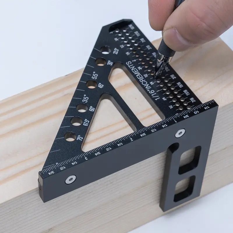 精密 45/90 度铝合金多角度测量尺 - 高准确性木工方弯度仪，带有清晰的刻度标记，耐用的金属结构，适用于工程师和木匠 2