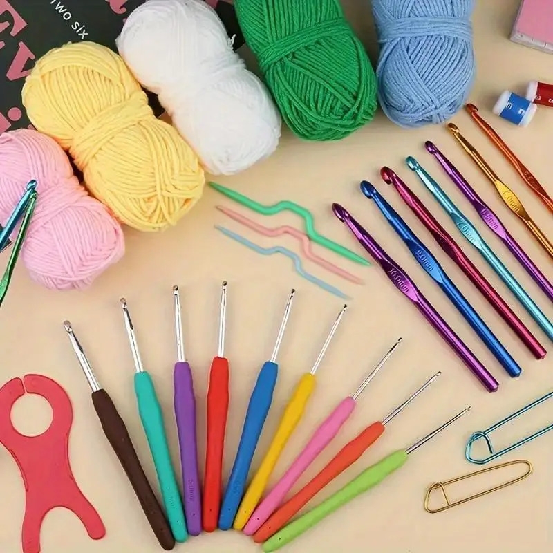130 piece crochet kit with multicolor yarn fabric storage season essentials for knitting crafting accessories hooks scissors needles markers more 7